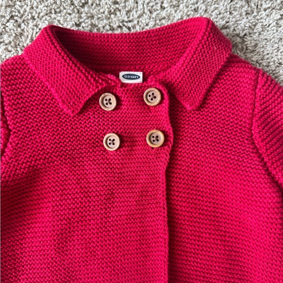 Old Navy Baby Sweater Red Double-Breasted Jacket Red Cardigan size 6-12 months - Picture 3 of 6